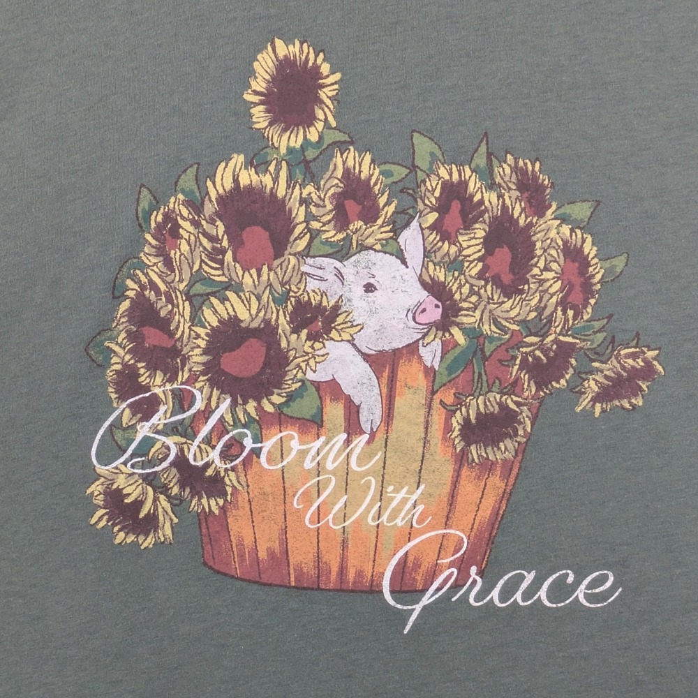 Lincoln Outfitters Bloom With Grace Pig Sunflower Green Graphic Tee Shirt XL - Picture 2 of 7